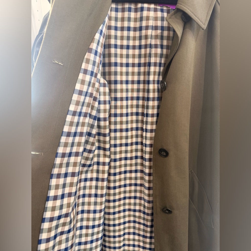 Pre Owned SEZANE Sz 42 Olive Green Trench Jacket Coat w/ Plaid Lining - Picture 3 of 8